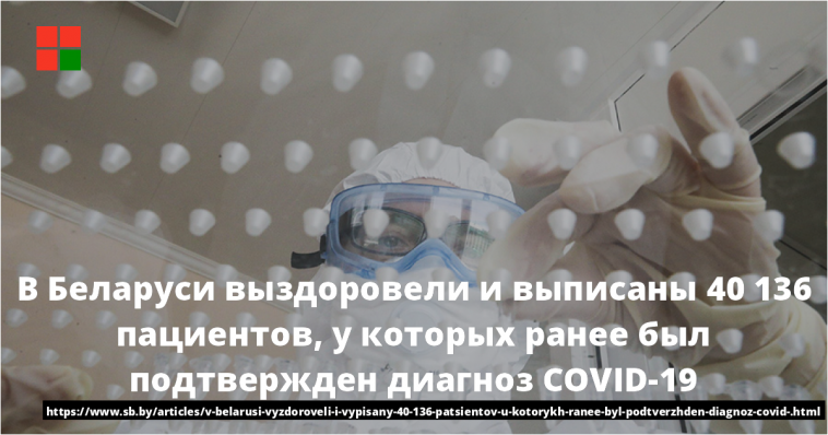 В Беларуси выздоровели и выписаны 40 136 пациентов, у которых ранее был подтвержден диагноз COVID-19 1